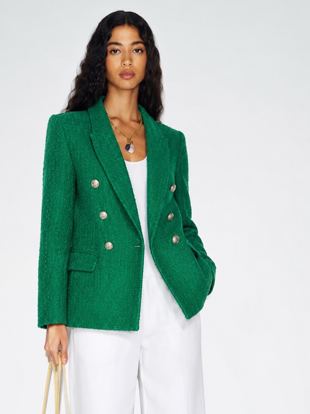 Autres Filles Emerald Double-Breasted Tweed Blazer